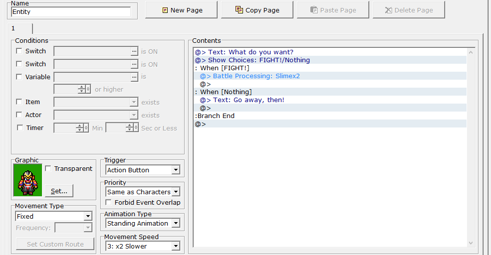Okno zdarzeń ("Events") w "RPG Maker 2000" Okno zdarzeń ("Events") w "RPG Maker 2000"