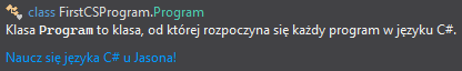 Opis klasy po najechaniu na jej nazwę w "Visual Studio 2019"