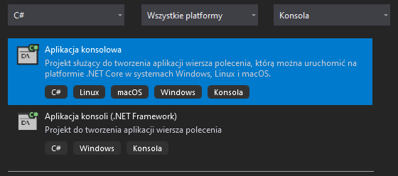 Tworzenie projektu dla pierwszego programu w języku C# w "Visual Studio 2019" - część druga Tworzenie projektu dla pierwszego programu w języku C# w "Visual Studio 2019" - część druga