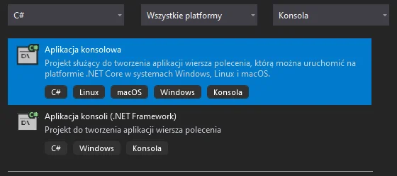 Tworzenie projektu dla pierwszego programu w języku C# w "Visual Studio 2019" - część druga Tworzenie projektu dla pierwszego programu w języku C# w "Visual Studio 2019" - część druga