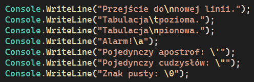 Znaki specjalne w języku C#