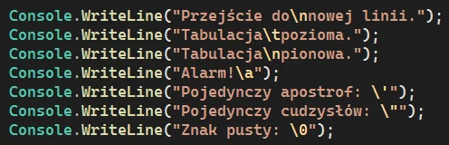 Znaki specjalne w języku C# Znaki specjalne w języku C#