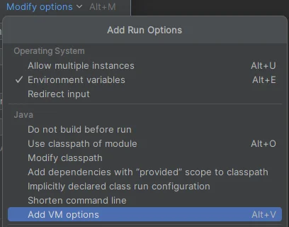 Dodawanie opcji do wirtualnej maszyny języka Java w "IntelliJIDEA" Dodawanie opcji do wirtualnej maszyny języka Java w "IntelliJIDEA"