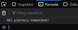 Komunikat funkcji "console.log" w języku JavaScript