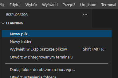 Tworzenie nowego pliku w programie "VSCode" Tworzenie nowego pliku w programie "VSCode"