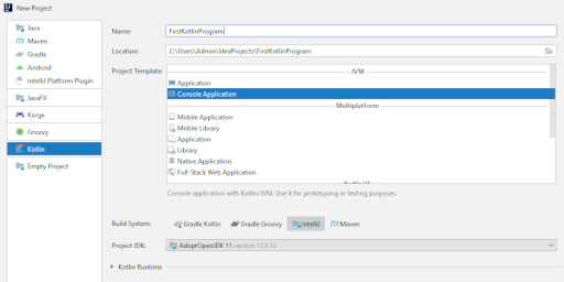Tworzenie projektu w języku Kotlin w "IntelliJIDEA"