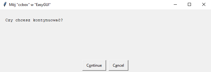 Działanie metody "ccbox" w pakiecie "EasyGUI" w Pythonie