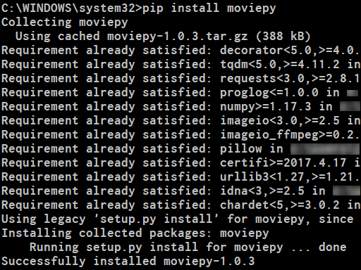 Instalacja pakietu "moviepy" w systemie "pip" w Pythonie