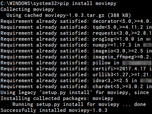 Instalacja pakietu "moviepy" w systemie "pip" w Pythonie Instalacja pakietu "moviepy" w systemie "pip" w Pythonie