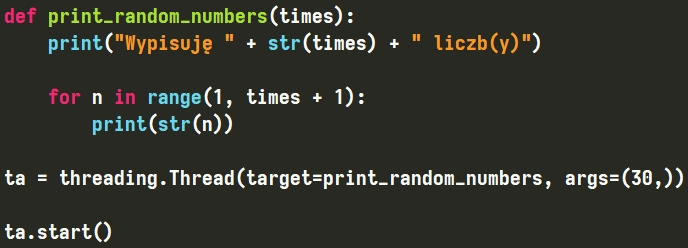 Przekazywanie wątkowi z modułu "threading" w Pythonie parametru do funkcji Przekazywanie wątkowi z modułu "threading" w Pythonie parametru do funkcji