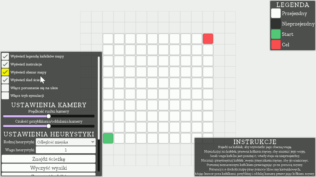 Przełączanie rysowania obszaru mapy w "A* Visualiser" Przełączanie rysowania obszaru mapy w "A* Visualiser"