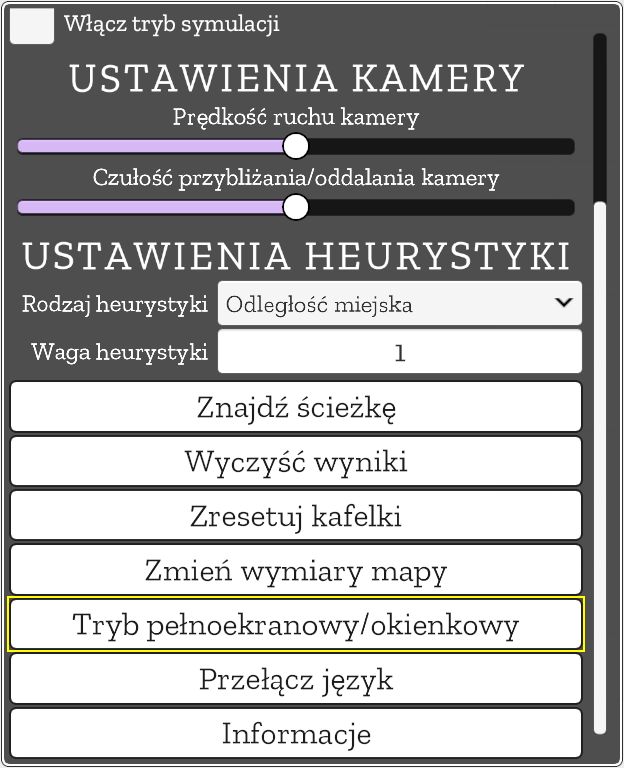 Przycisk do przełączania trybu pełnoekranowego/okienkowego w "A* Visualiser" Przycisk do przełączania trybu pełnoekranowego/okienkowego w "A* Visualiser"