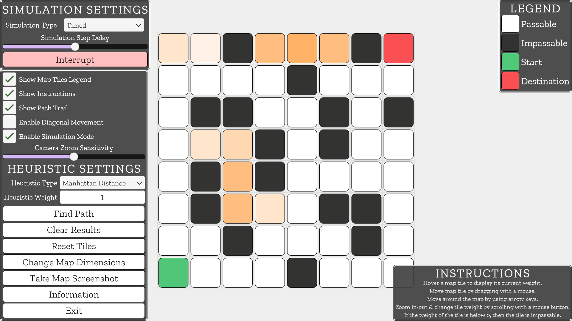 Zrzut ekranu z programu "A* Visualiser" (2025)