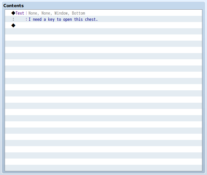 Okno zdarzeń komunikatu o braku klucza do skrzyni w "RPG Maker MZ"