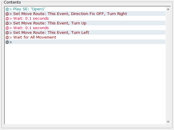 Okno zdarzeń otwarcia drzwi w "RPG Maker 2000"/"RPG Maker 2003" Okno zdarzeń otwarcia drzwi w "RPG Maker 2000"/"RPG Maker 2003"