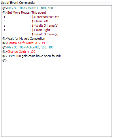 Okno zdarzeń otwarcia skrzyni w "RPG Maker XP"