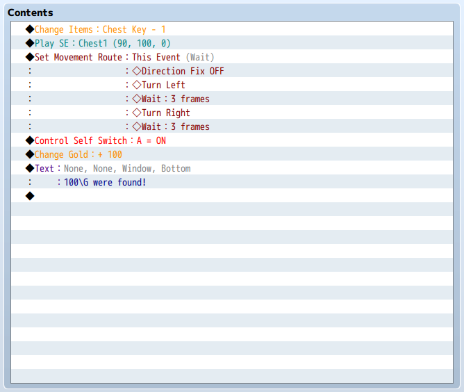 Okno zdarzeń otwarcia skrzyni zamkniętej na klucz w "RPG Maker MZ"