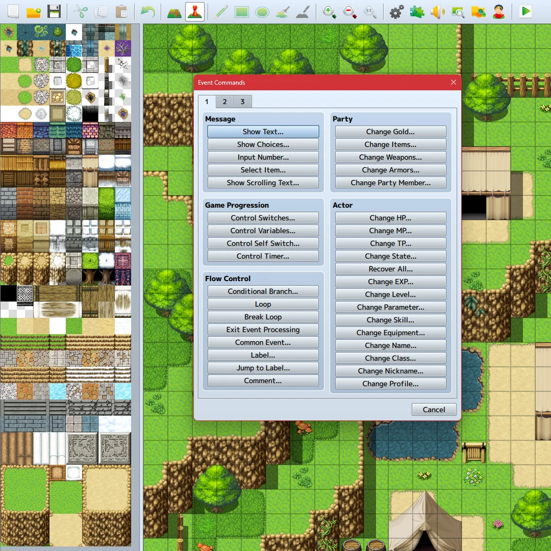 Interfejs programu "RPG Maker MV" jako przykład tworzenia gier bez programowania